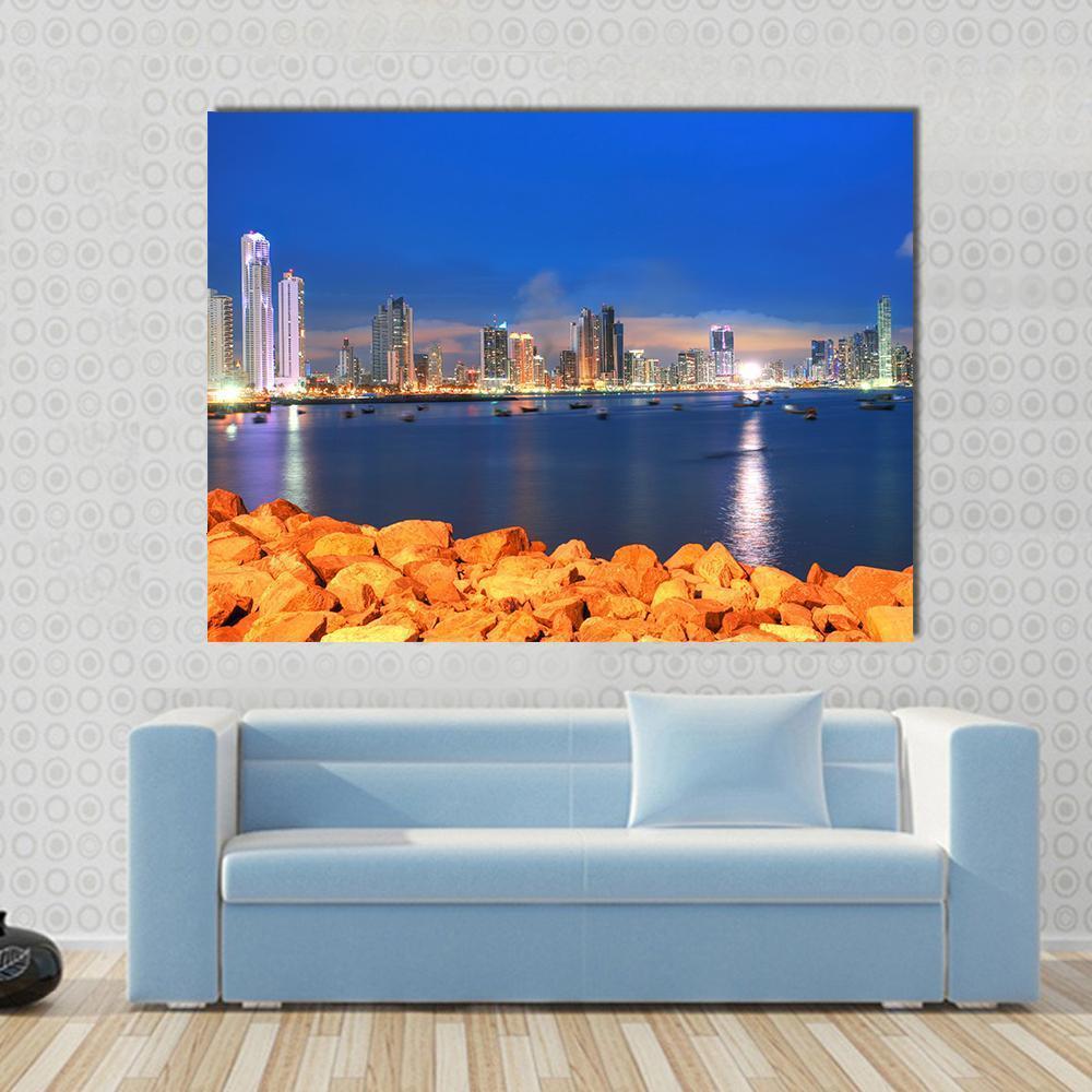 Bay Of Panama In Sunset Canvas Wall Art-1 Piece-Gallery Wrap-48" x 32"-Tiaracle