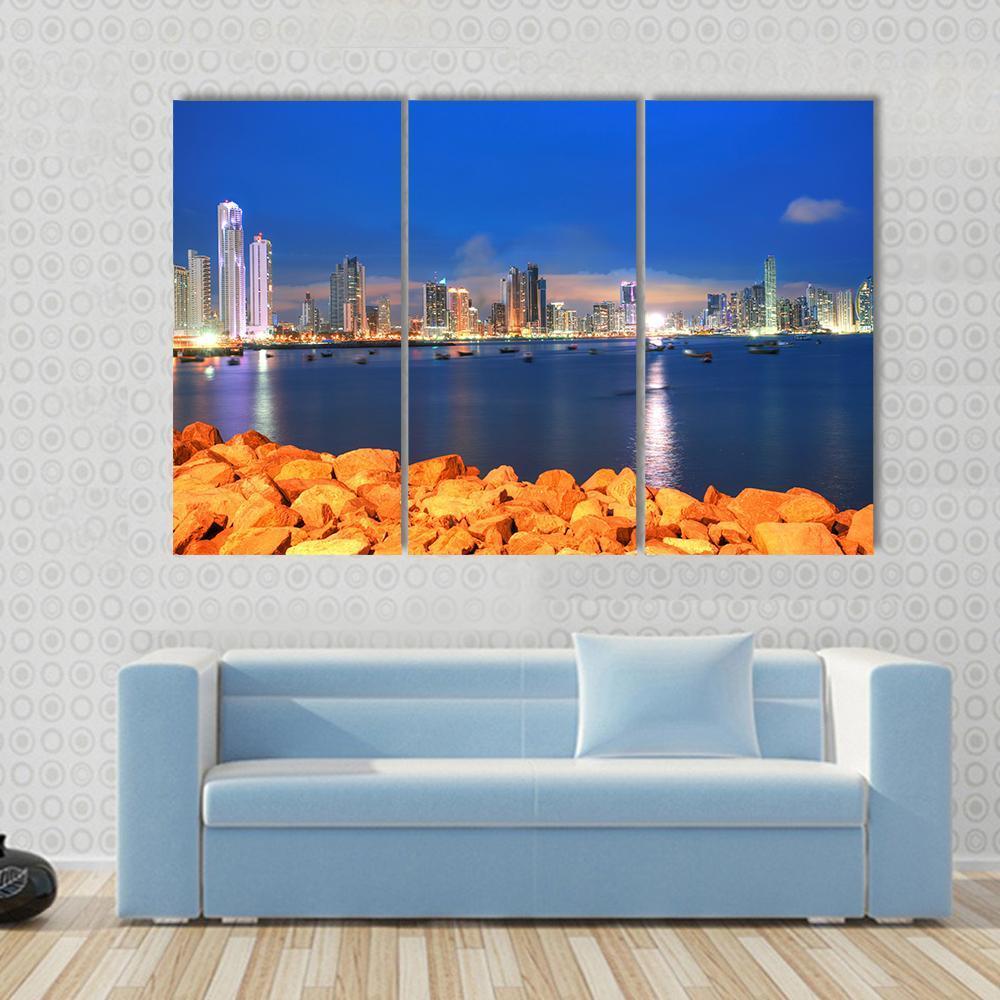 Bay Of Panama In Sunset Canvas Wall Art-3 Horizontal-Gallery Wrap-37" x 24"-Tiaracle