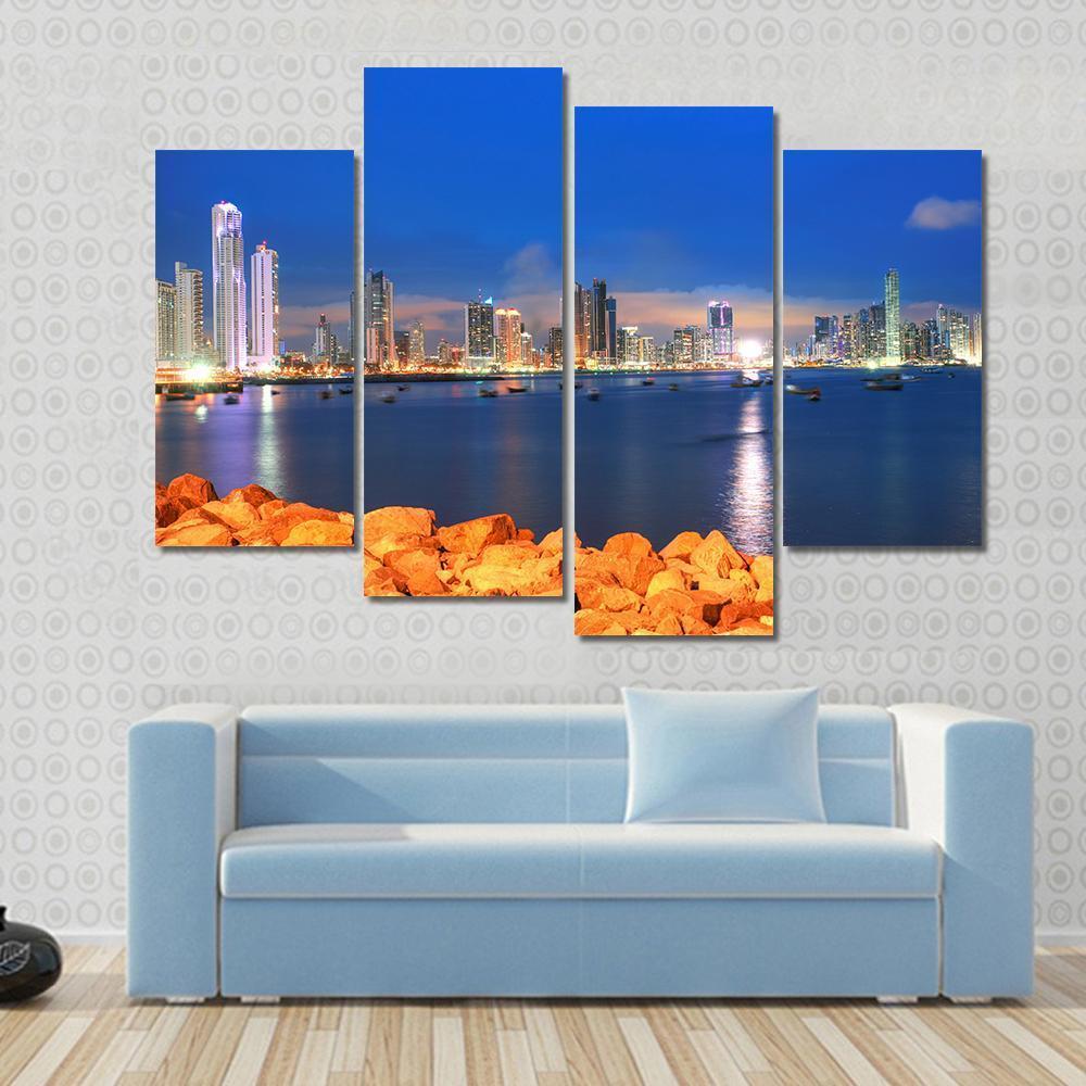 Bay Of Panama In Sunset Canvas Wall Art-4 Pop-Gallery Wrap-50" x 32"-Tiaracle