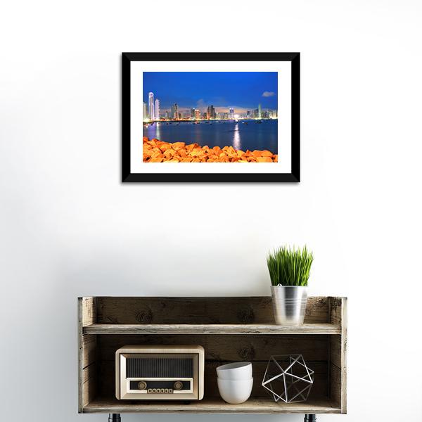 Bay Of Panama In Sunset Canvas Wall Art-1 Piece-Framed Print-20" x 16"-Tiaracle