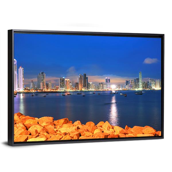 Bay Of Panama In Sunset Canvas Wall Art-3 Horizontal-Gallery Wrap-25" x 16"-Tiaracle