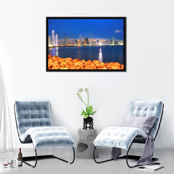 Bay Of Panama In Sunset Canvas Wall Art-3 Horizontal-Gallery Wrap-25" x 16"-Tiaracle