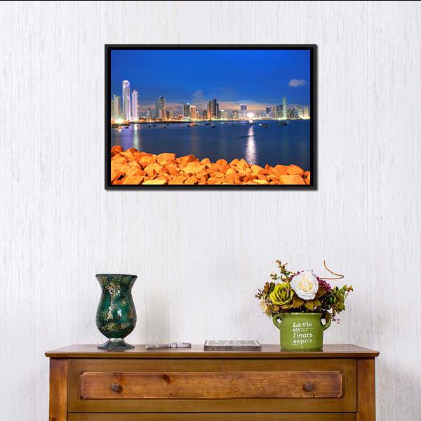 Bay Of Panama In Sunset Canvas Wall Art-1 Piece-Floating Frame-24" x 16"-Tiaracle