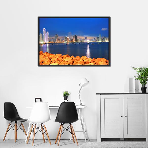 Bay Of Panama In Sunset Canvas Wall Art-3 Horizontal-Gallery Wrap-25" x 16"-Tiaracle