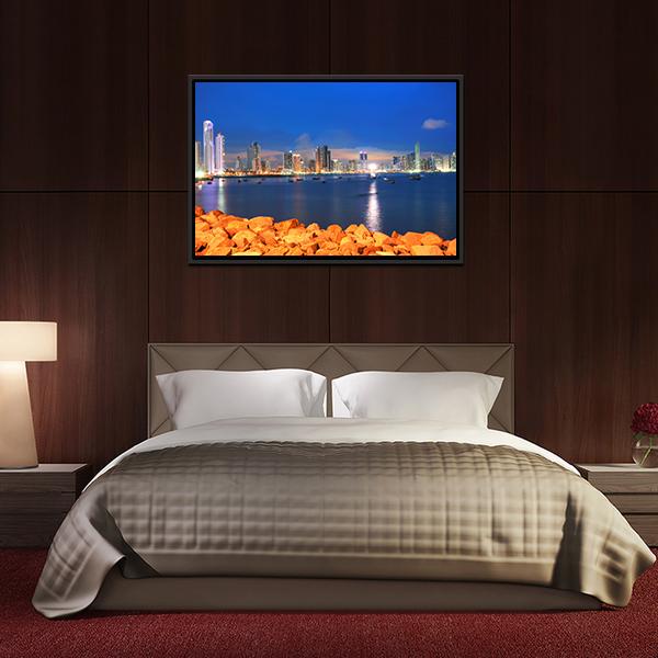 Bay Of Panama In Sunset Canvas Wall Art-3 Horizontal-Gallery Wrap-25" x 16"-Tiaracle