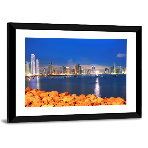 Bay Of Panama In Sunset Canvas Wall Art-3 Horizontal-Gallery Wrap-25" x 16"-Tiaracle