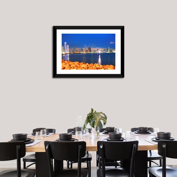 Bay Of Panama In Sunset Canvas Wall Art-3 Horizontal-Gallery Wrap-25" x 16"-Tiaracle