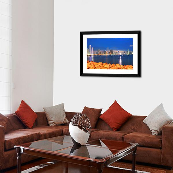 Bay Of Panama In Sunset Canvas Wall Art-3 Horizontal-Gallery Wrap-25" x 16"-Tiaracle
