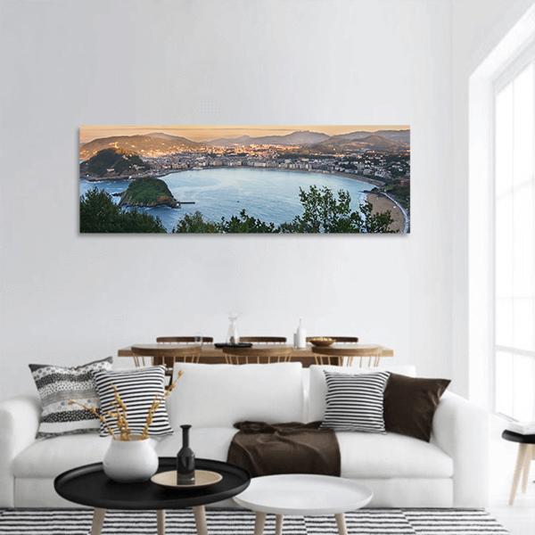 Bay Of San Sebastian Panoramic Canvas Wall Art-3 Piece-25" x 08"-Tiaracle