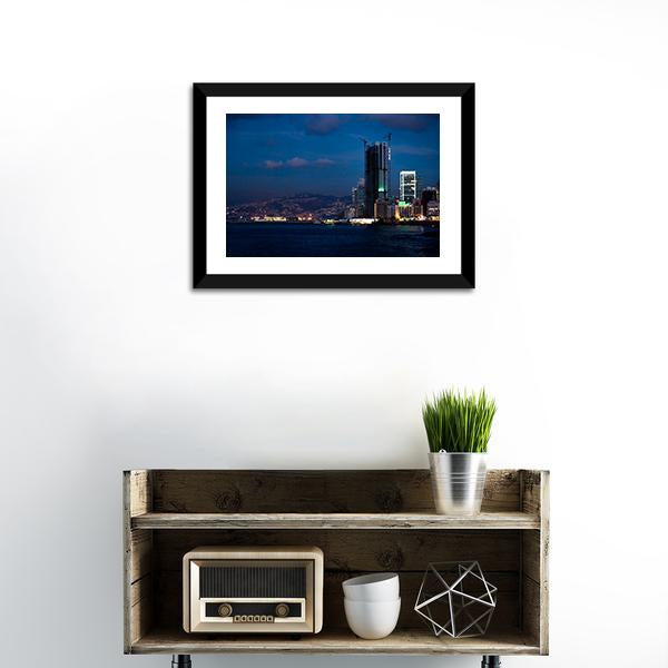 Bay With Skyscraper Lebanon Canvas Wall Art-1 Piece-Framed Print-20" x 16"-Tiaracle