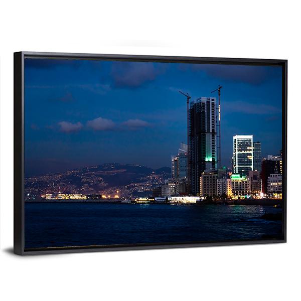 Bay With Skyscraper Lebanon Canvas Wall Art-3 Horizontal-Gallery Wrap-25" x 16"-Tiaracle