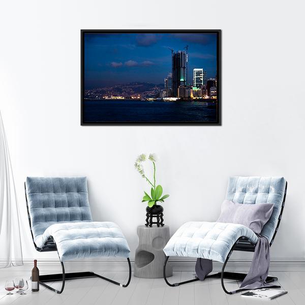 Bay With Skyscraper Lebanon Canvas Wall Art-3 Horizontal-Gallery Wrap-25" x 16"-Tiaracle