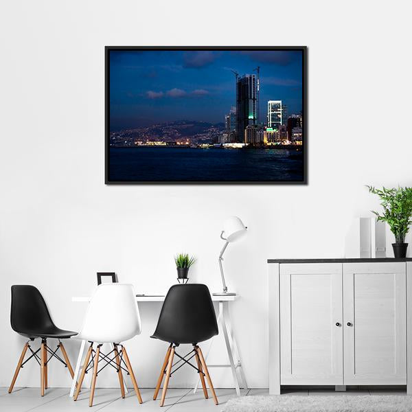 Bay With Skyscraper Lebanon Canvas Wall Art-3 Horizontal-Gallery Wrap-25" x 16"-Tiaracle