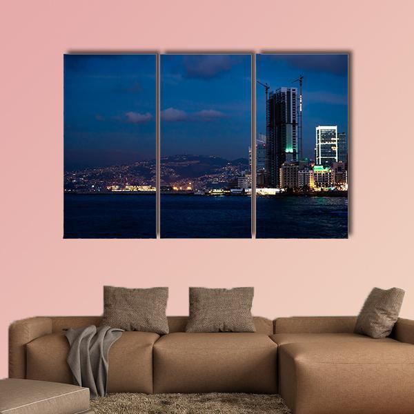 Bay With Skyscraper Lebanon Canvas Wall Art-3 Horizontal-Gallery Wrap-37" x 24"-Tiaracle