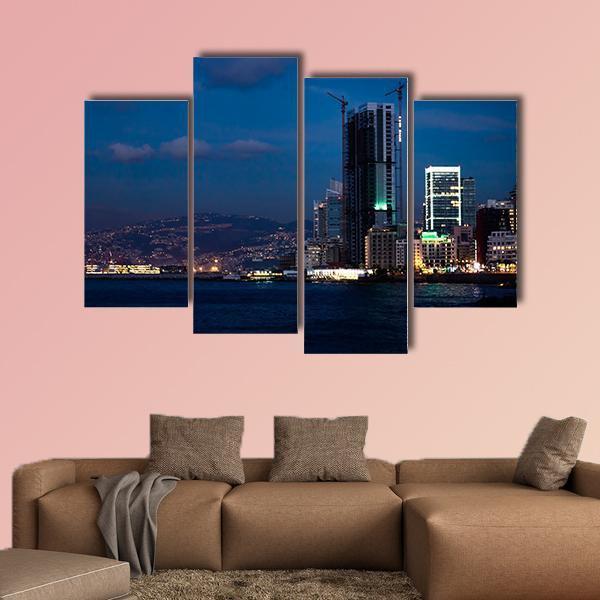 Bay With Skyscraper Lebanon Canvas Wall Art-4 Pop-Gallery Wrap-50" x 32"-Tiaracle