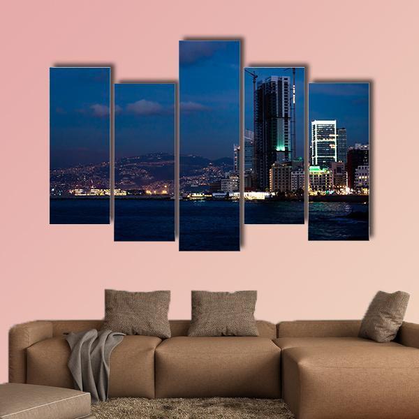 Bay With Skyscraper Lebanon Canvas Wall Art-5 Pop-Gallery Wrap-47" x 32"-Tiaracle