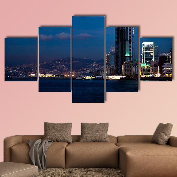 Bay With Skyscraper Lebanon Canvas Wall Art-5 Star-Gallery Wrap-62" x 32"-Tiaracle