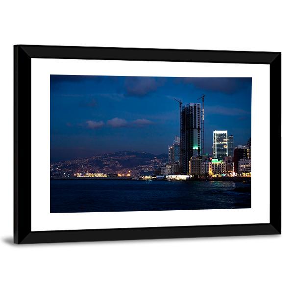 Bay With Skyscraper Lebanon Canvas Wall Art-3 Horizontal-Gallery Wrap-25" x 16"-Tiaracle