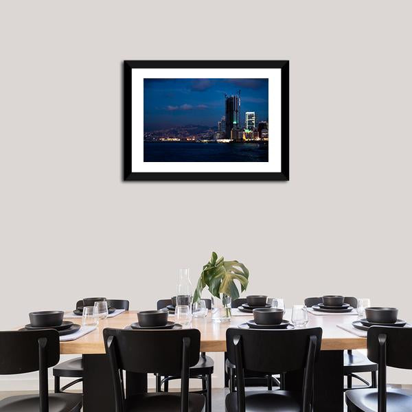 Bay With Skyscraper Lebanon Canvas Wall Art-3 Horizontal-Gallery Wrap-25" x 16"-Tiaracle