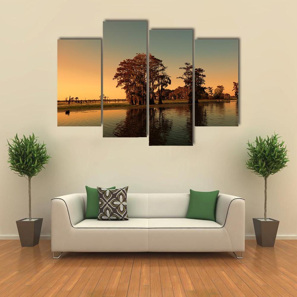 Bayou &amp; Cypress Trees Canvas Wall Art-4 Pop-Gallery Wrap-50" x 32"-Tiaracle