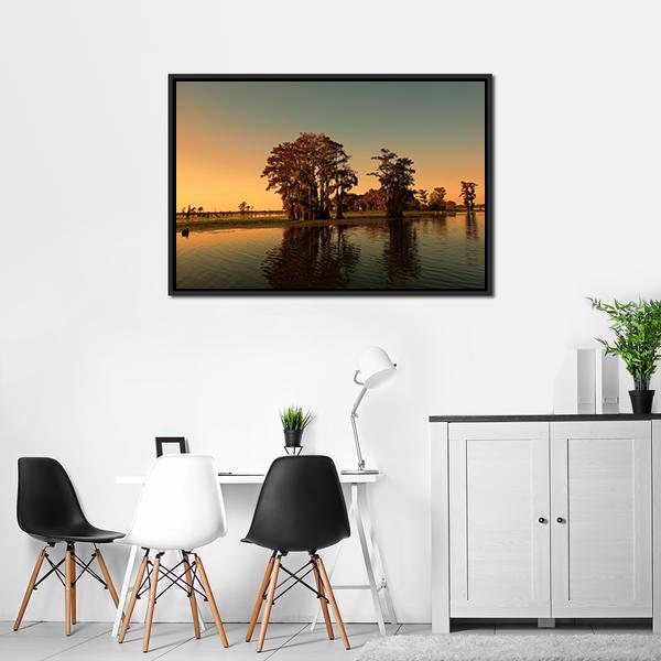 Bayou &amp; Cypress Trees Canvas Wall Art-3 Horizontal-Gallery Wrap-25" x 16"-Tiaracle
