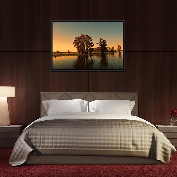 Bayou & Cypress Trees Canvas Wall Art-3 Horizontal-Gallery Wrap-25" x 16"-Tiaracle
