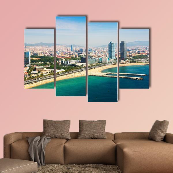 Aerial View Of Barcelona Canvas Wall Art-4 Pop-Gallery Wrap-50" x 32"-Tiaracle