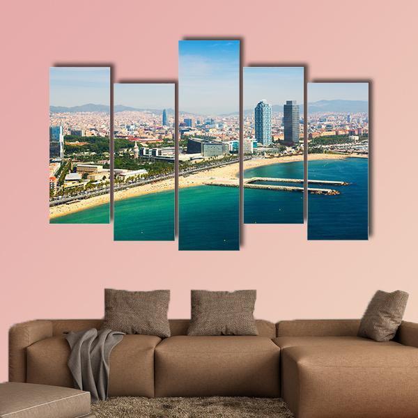 Aerial View Of Barcelona Canvas Wall Art-5 Star-Gallery Wrap-62" x 32"-Tiaracle
