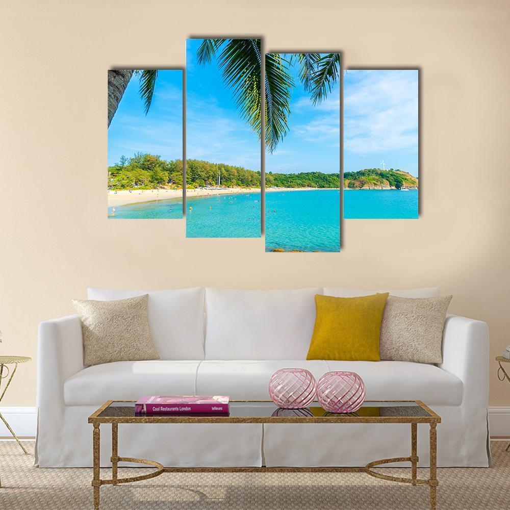 Palm Tree Paradise Island Canvas Wall Art-4 Pop-Gallery Wrap-50" x 32"-Tiaracle