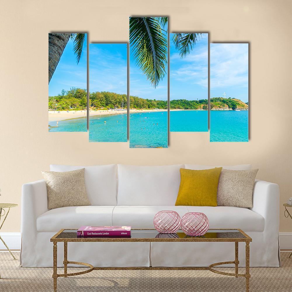 Palm Tree Paradise Island Canvas Wall Art-5 Pop-Gallery Wrap-47" x 32"-Tiaracle