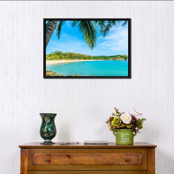 Palm Tree Paradise Island Canvas Wall Art-1 Piece-Floating Frame-24" x 16"-Tiaracle