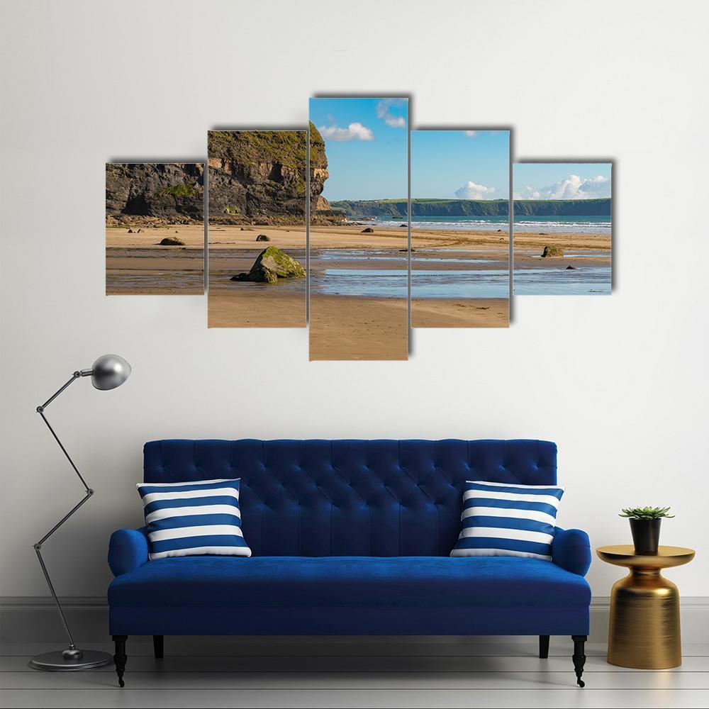 Beach At Druidston Haven Canvas Wall Art-5 Star-Gallery Wrap-62" x 32"-Tiaracle