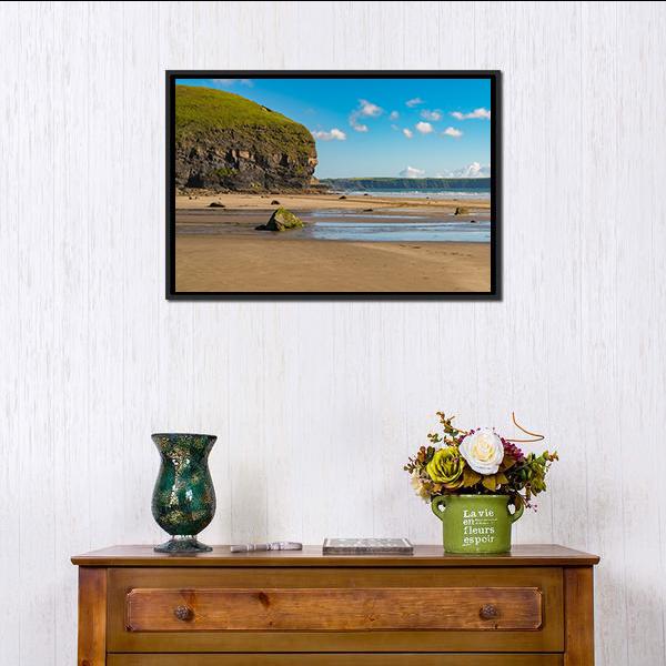 Beach At Druidston Haven Canvas Wall Art-1 Piece-Floating Frame-24" x 16"-Tiaracle