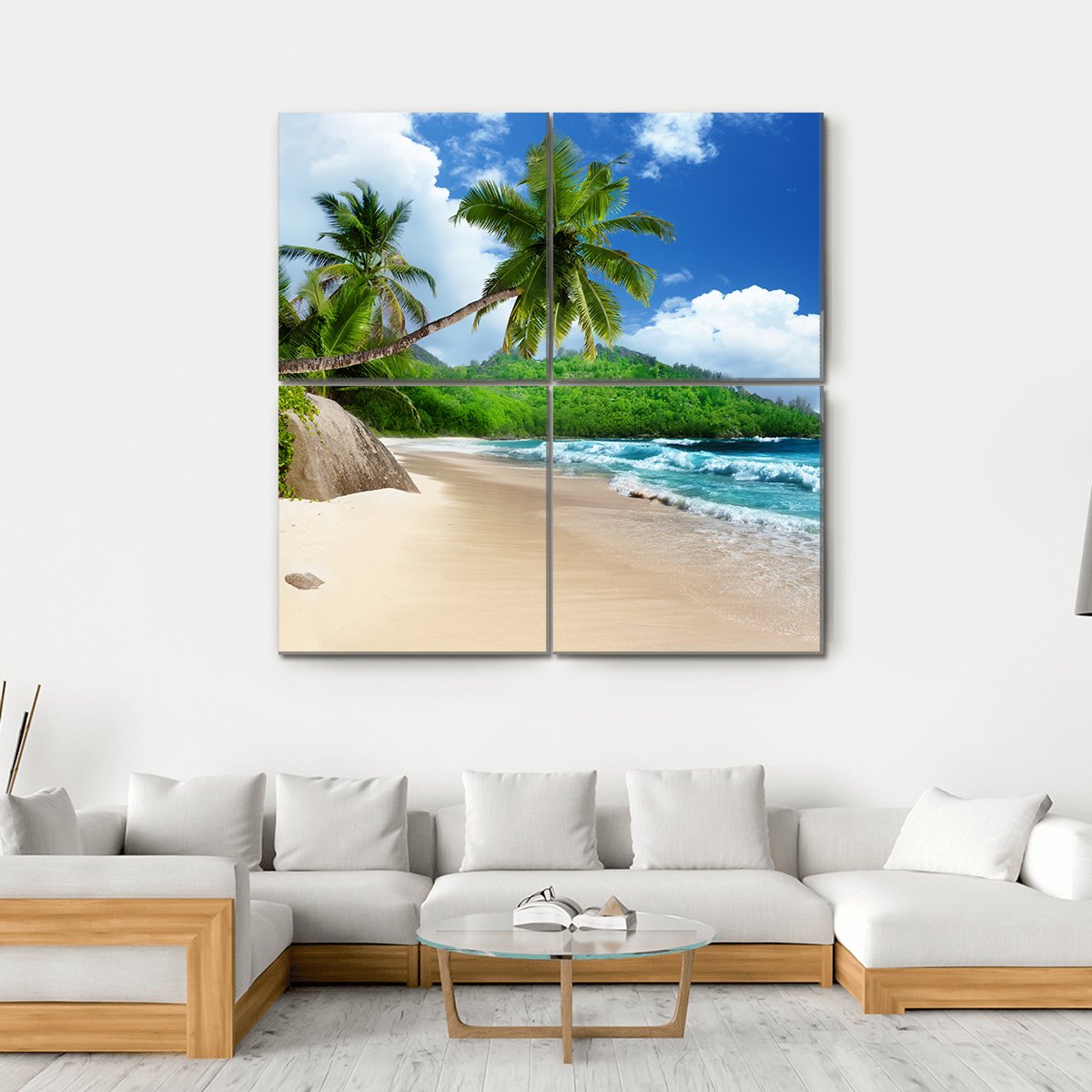 Beach At Mahe Island Canvas Wall Art-4 Square-Gallery Wrap-17" x 17"-Tiaracle