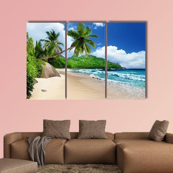 Beach At Mahe Island Canvas Wall Art-3 Horizontal-Gallery Wrap-37" x 24"-Tiaracle