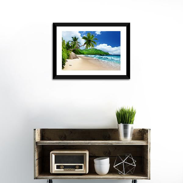 Beach At Mahe Island Canvas Wall Art-1 Piece-Framed Print-20" x 16"-Tiaracle