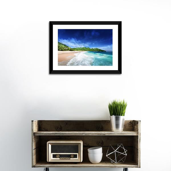 Beach At Mahe island Seychelles Canvas Wall Art-1 Piece-Framed Print-20" x 16"-Tiaracle