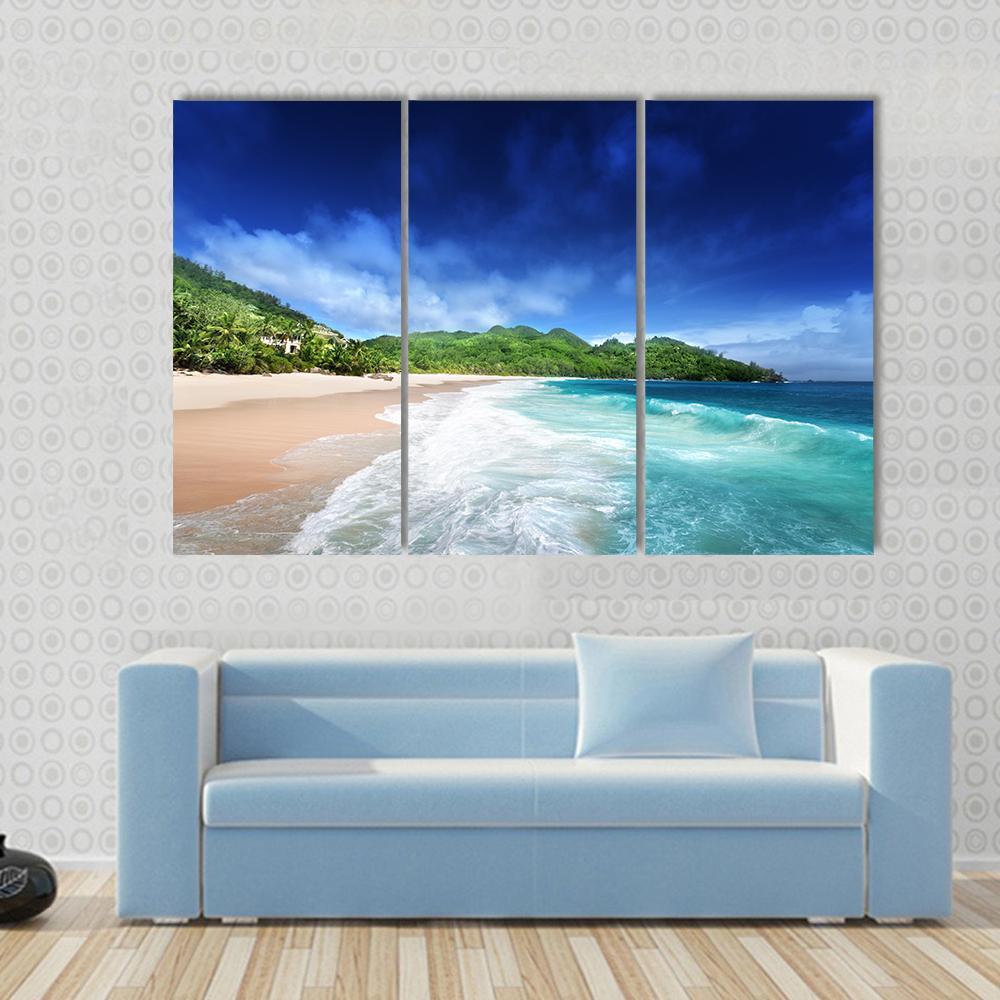 Beach At Mahe island Seychelles Canvas Wall Art-3 Horizontal-Gallery Wrap-37" x 24"-Tiaracle