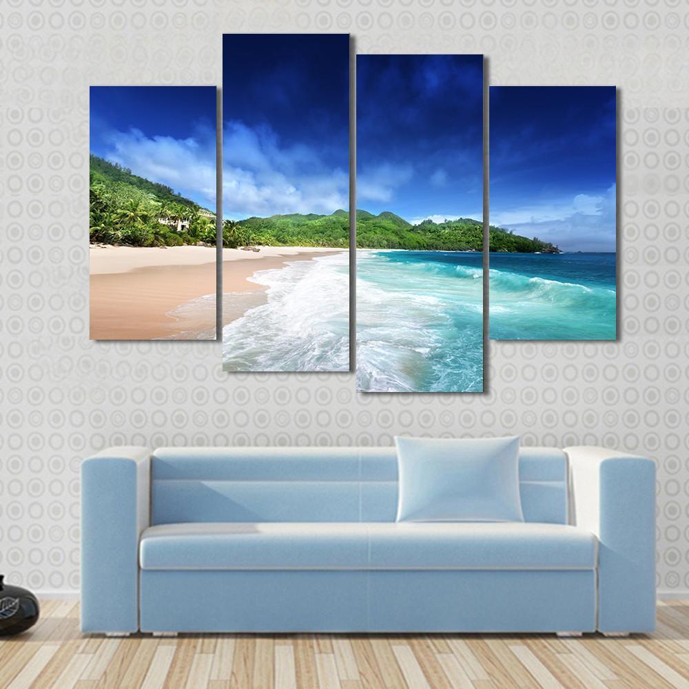 Beach At Mahe island Seychelles Canvas Wall Art-4 Pop-Gallery Wrap-50&quot; x 32&quot;-Tiaracle