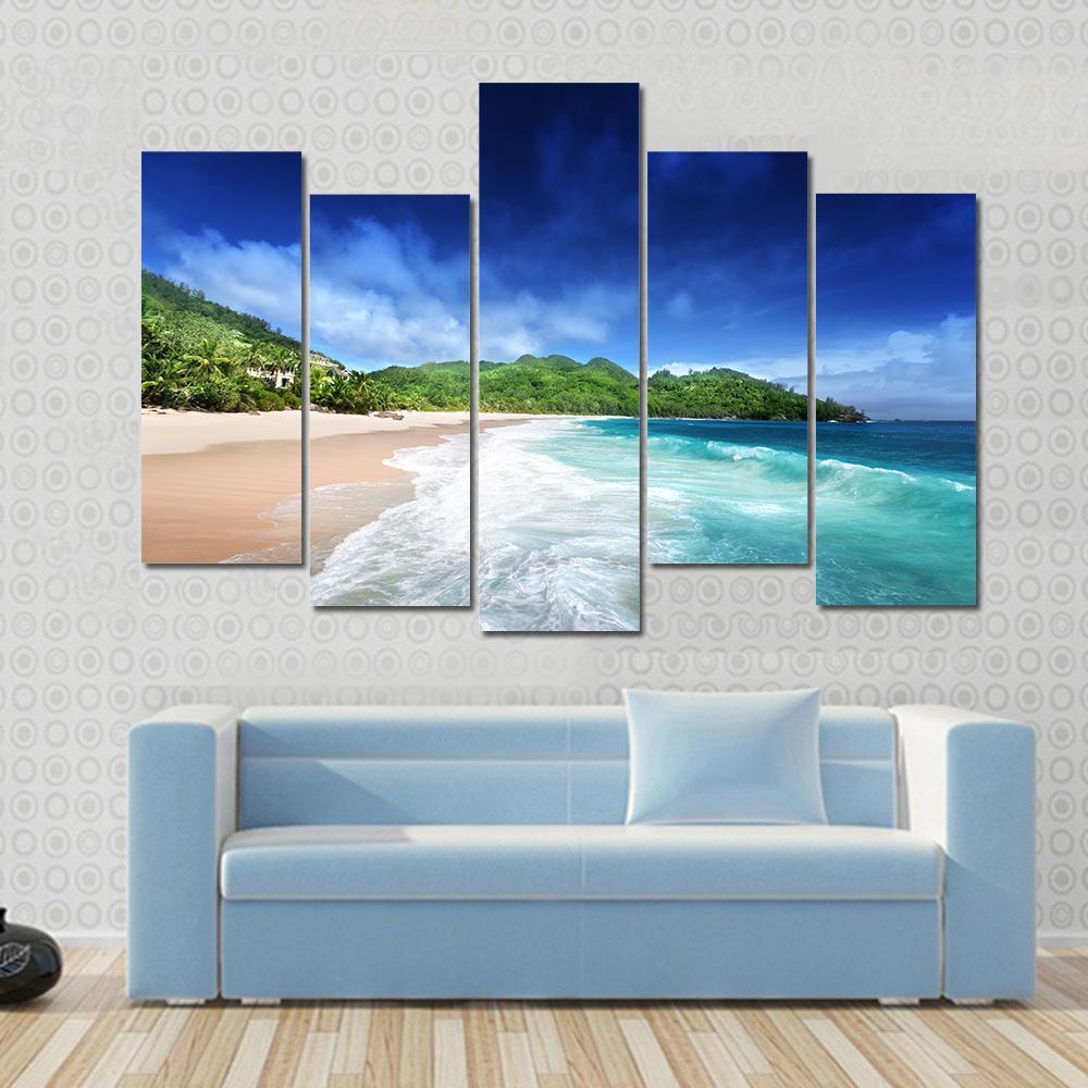 Beach At Mahe island Seychelles Canvas Wall Art-5 Pop-Gallery Wrap-47" x 32"-Tiaracle