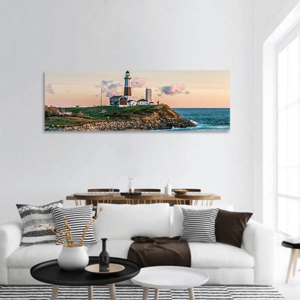 Montauk Lighthouse Panoramic Canvas Wall Art-1 Piece-36" x 12"-Tiaracle