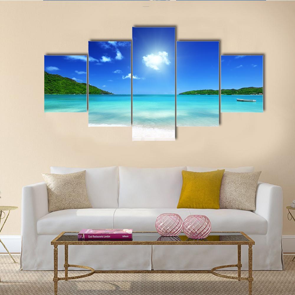 Beach At Prtaslin Island Canvas Wall Art-5 Star-Gallery Wrap-62" x 32"-Tiaracle