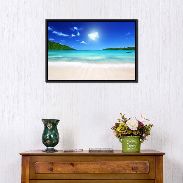 Beach At Prtaslin Island Canvas Wall Art-1 Piece-Floating Frame-24" x 16"-Tiaracle