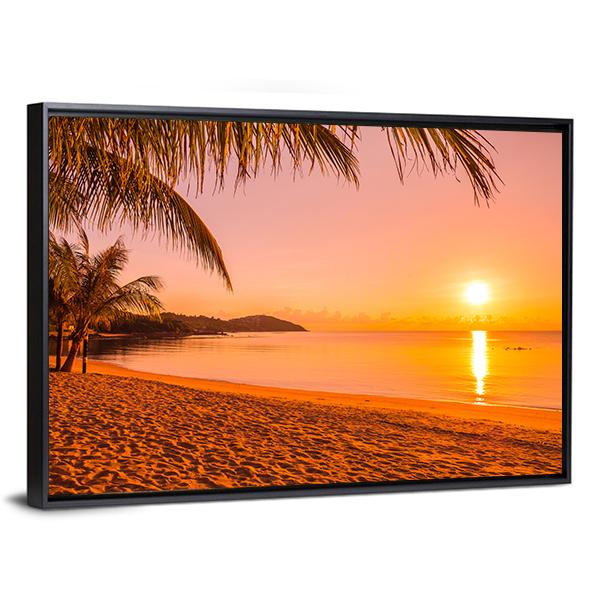Beach At Sunrise Time Canvas Wall Art-5 Horizontal-Gallery Wrap-22" x 12"-Tiaracle