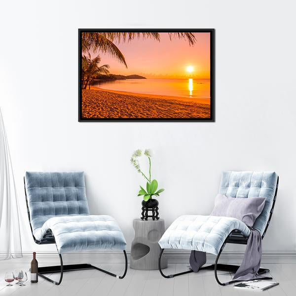 Beach At Sunrise Time Canvas Wall Art-5 Horizontal-Gallery Wrap-22" x 12"-Tiaracle
