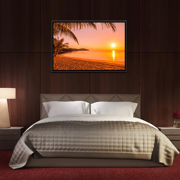 Beach At Sunrise Time Canvas Wall Art-5 Horizontal-Gallery Wrap-22" x 12"-Tiaracle