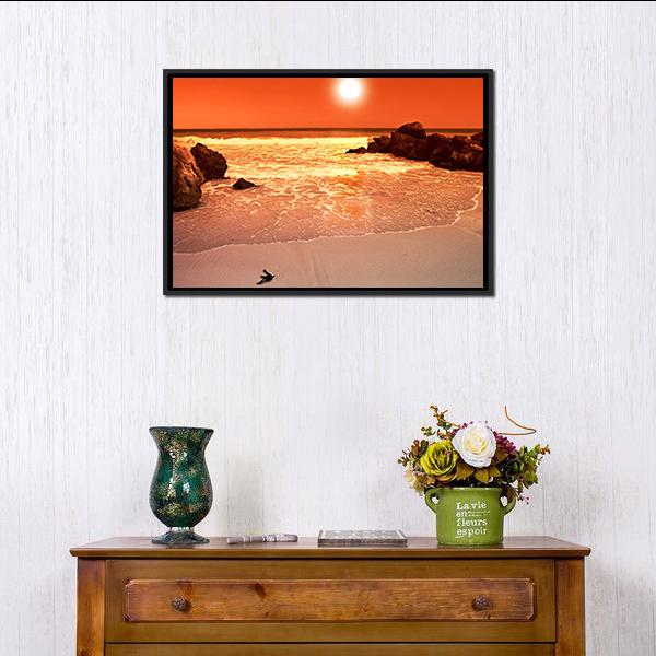 Beach At Sunset Canvas Wall Art-1 Piece-Floating Frame-24" x 16"-Tiaracle