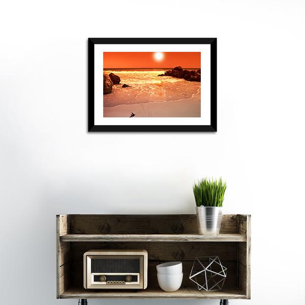 Beach At Sunset Canvas Wall Art-1 Piece-Framed Print-20" x 16"-Tiaracle