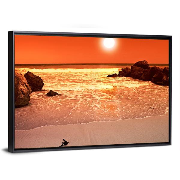 Beach At Sunset Canvas Wall Art-3 Horizontal-Gallery Wrap-25" x 16"-Tiaracle