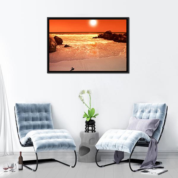 Beach At Sunset Canvas Wall Art-3 Horizontal-Gallery Wrap-25" x 16"-Tiaracle